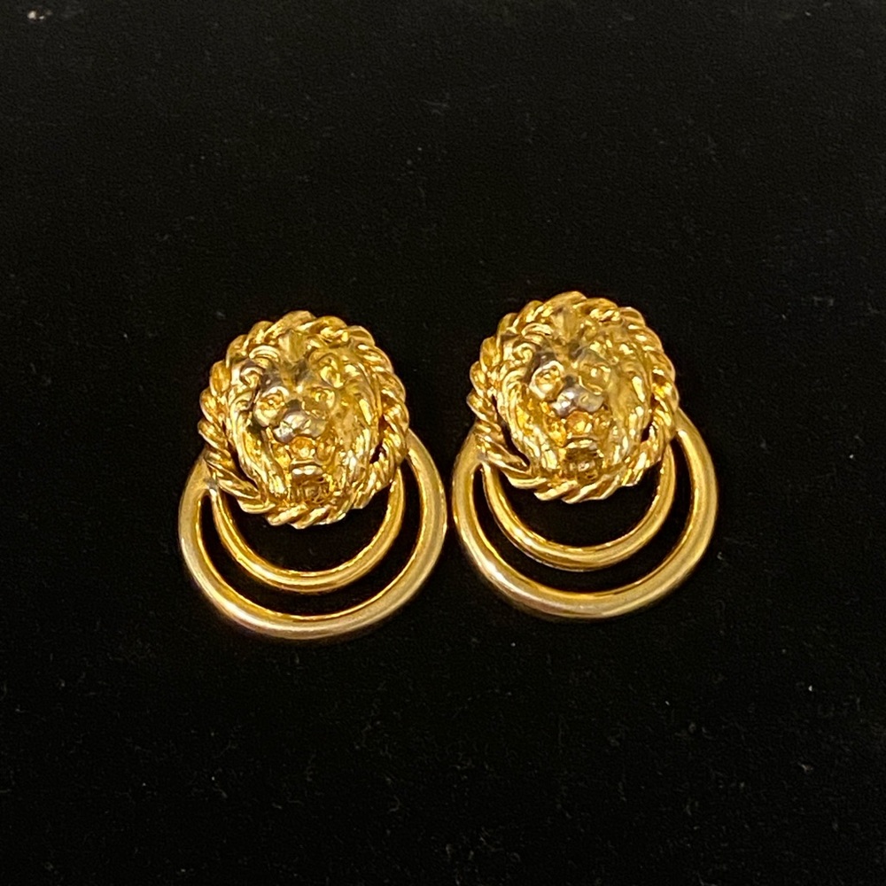 Gold Lion Head Earrings